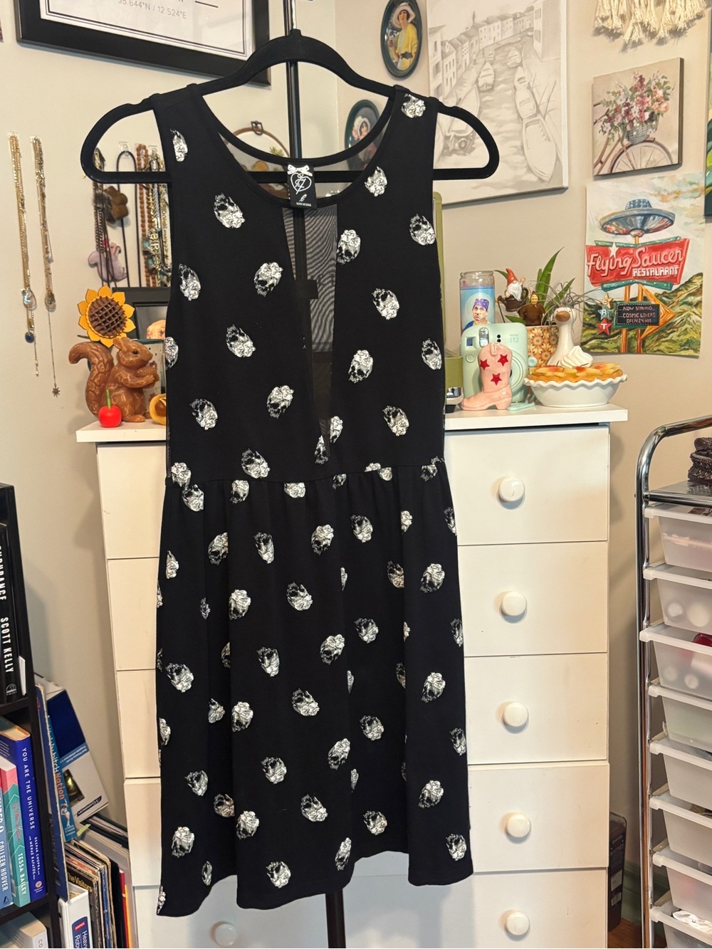 Black Floral Print Sleeveless Dress